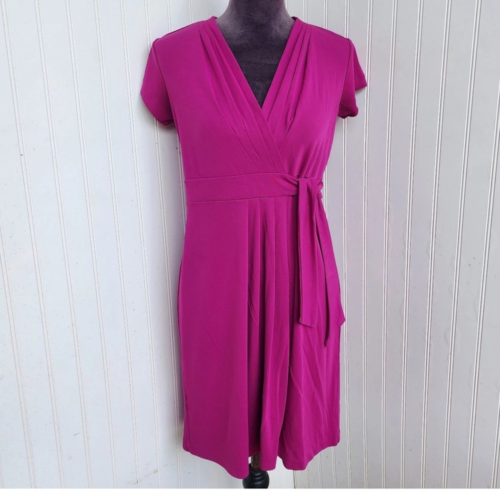 Like New! Ann Taylor Magenta Pleated Cap Sleeve Wrap Dress, 6, MSRP $149